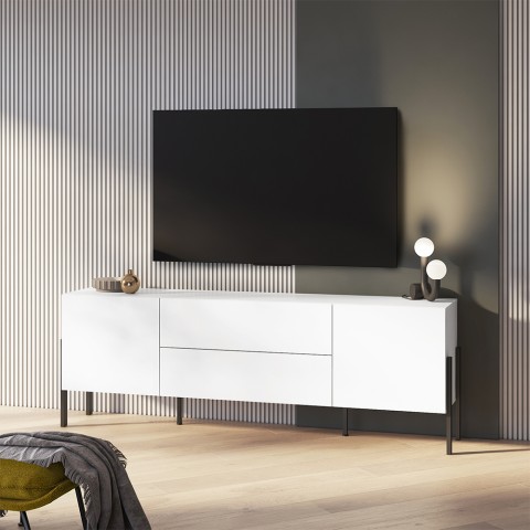 Kaveh Modern White TV Stand with 2 Doors and 2 Drawers Promotion