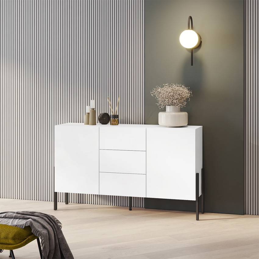 Modern White Sideboard with 2 Doors and 3 Drawers for Kitchen or Dining Room Kinsha Promotion