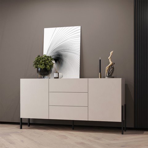 Modern beige kitchen living room sideboard 3 drawers 2 doors 184x40x89cm Sibel Promotion
