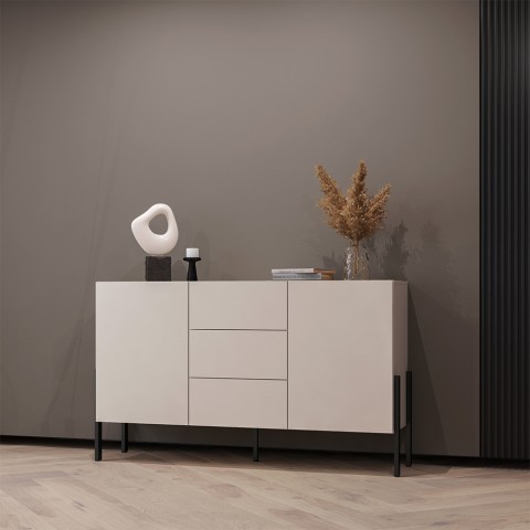 Sideboard modern kitchen 3 drawers 2 doors beige 154x40x89cm Autrey Promotion