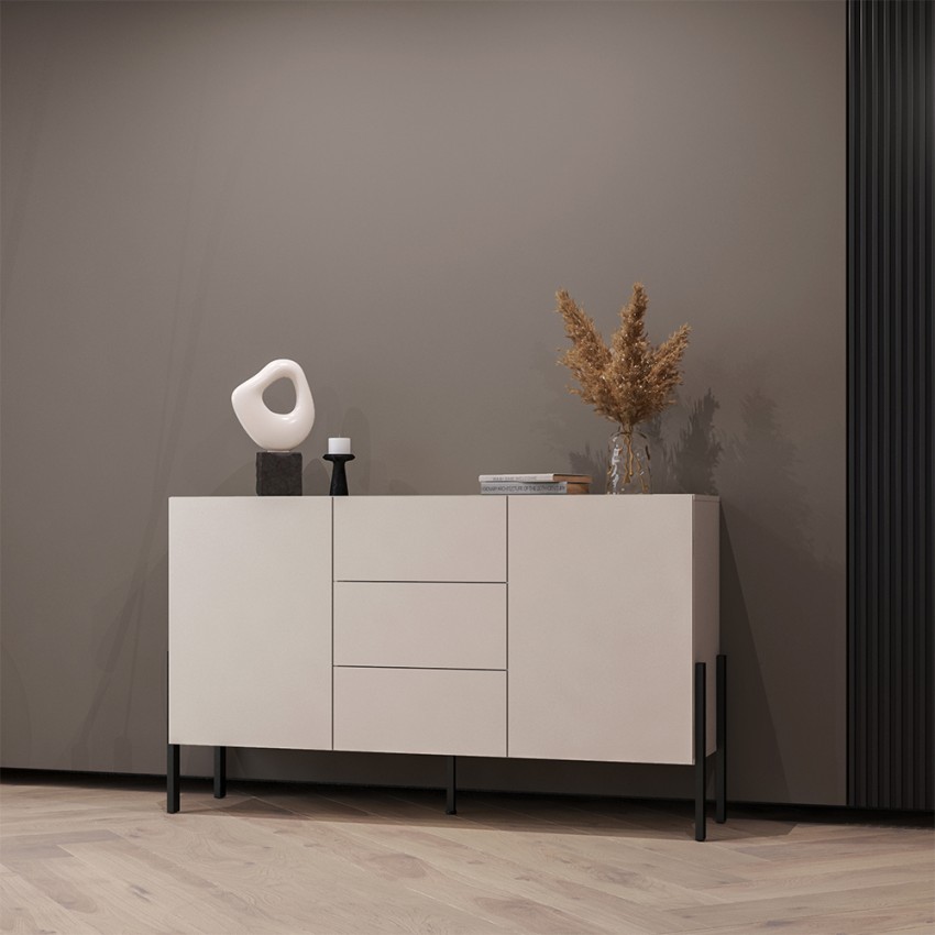 Modern Kitchen Sideboard with 3 Drawers and 2 Doors, Beige, 154x40x89 cm, Autrey Promotion