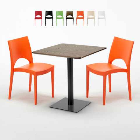 Melon Set Made of a 70x70cm Wooden Square Table and 2 Colourful Paris Chairs Promotion