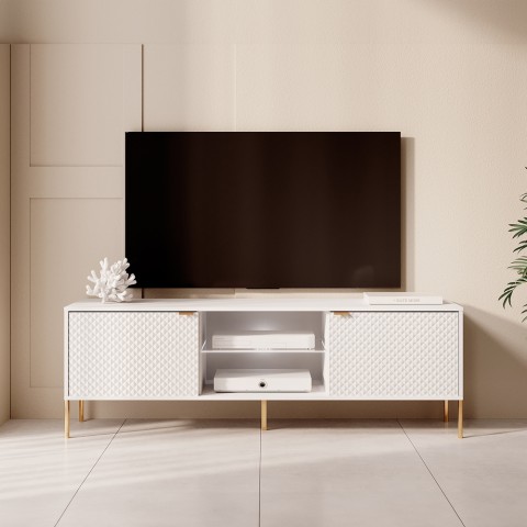 TV stand with modern design 160cm white 2 doors LED light Sancy Promotion