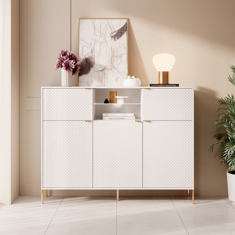 Tall modern white and gold sideboard cabinet for kitchen living room Breteny Promotion