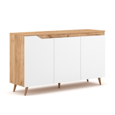 Living Room Sideboard 140cm Modern Wooden 3 Doors White Scandinavian Talon Promotion