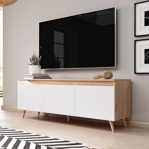 Modern scandinavian 140cm wooden 3-door matte white Muriel Mobile TV Promotion