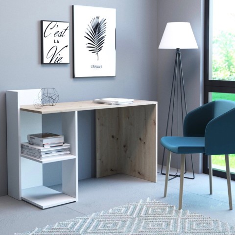 White modern wooden office desk with shelves Mistrel Promotion
