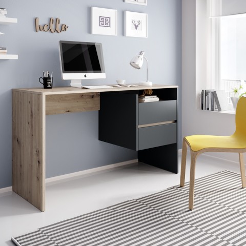 Modern black oak office study Desk with drawers Aisa Promotion