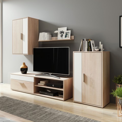 Modern white oak wood TV wall unit shelf 2 wall units Berno Promotion