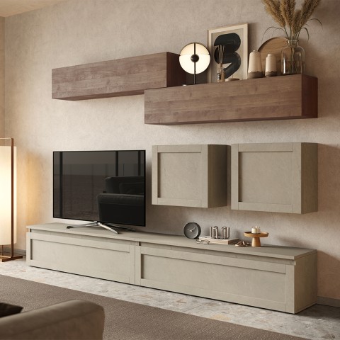 Wall equipped tv modern design suspended furniture in wood Infinity 01 Promotion