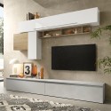 Modern White Gloss TV Wall Unit with Wood Shelf, Infinity 17 Promotion