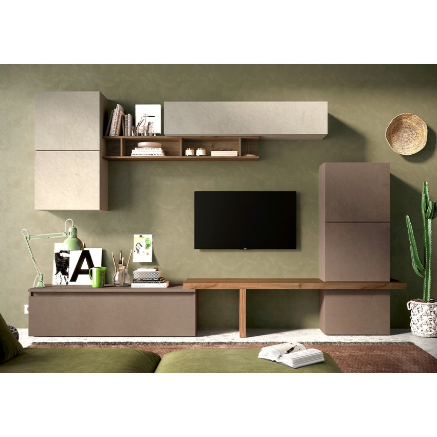 Contemporary White and Gray Wood TV Wall Unit Infinity 19 Promotion