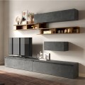Modern Gray Living Room TV Wall Unit with Wooden Shelves Infinity 39 Promotion