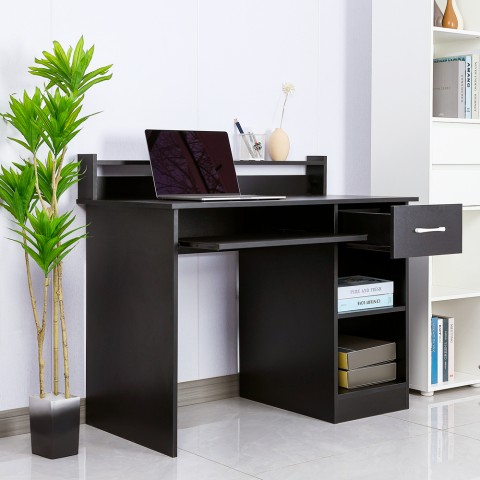 Office Desk Black Space Saver with Drawer and Riser Drums Dark Promotion