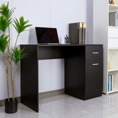 Modern Black Space-saving Office Desk with Door and Drawer Lythes Dark Promotion