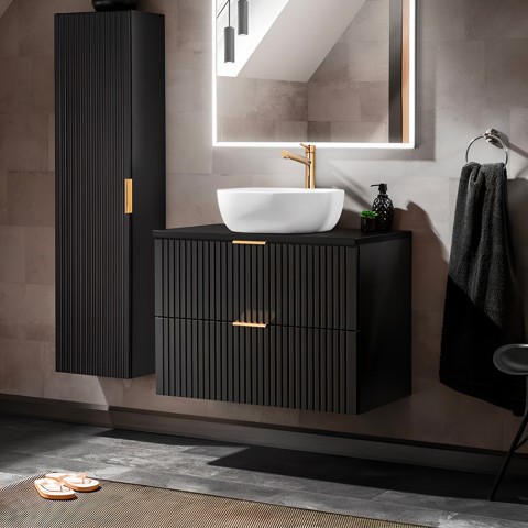 Suspended bathroom cabinet 80x46cm black drawers countertop washbasin Adel Black Promotion