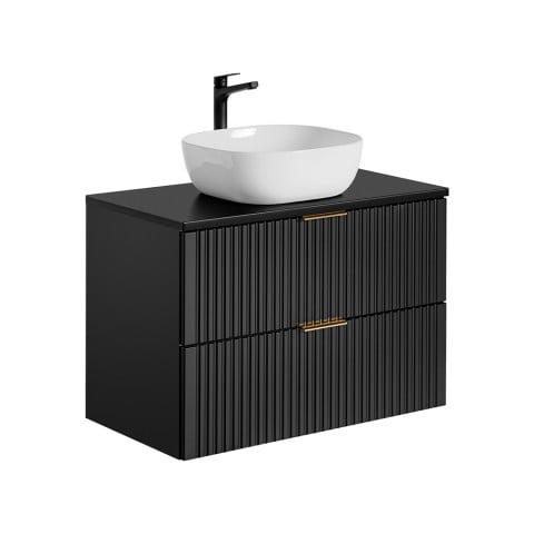 Suspended bathroom cabinet 80x46cm black drawers countertop washbasin Adel Black Promotion