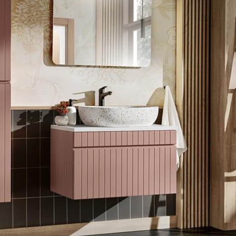 Suspended bathroom cabinet 80x46 pink and white countertop sink Lili 80 Promotion