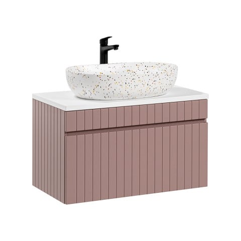 Suspended bathroom cabinet 80x46 pink and white countertop sink Lili 80 Promotion