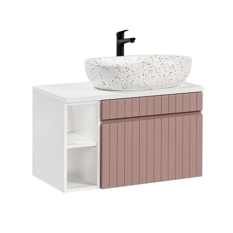 Floating pink and white bathroom vanity with Lili 80N shelves Promotion