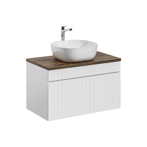 White suspended bathroom vanity unit with drawer and countertop sink Wiki 80 Promotion