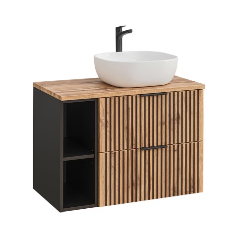 Suspended Wooden Bathroom Vanity with Canaletto Weaving and Ceramic Countertop Xilo Promotion
