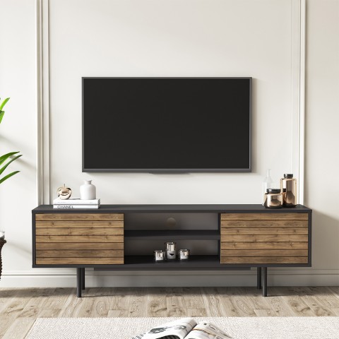 Modern black TV stand with wooden doors 160x35x52cm Colosseo Promotion