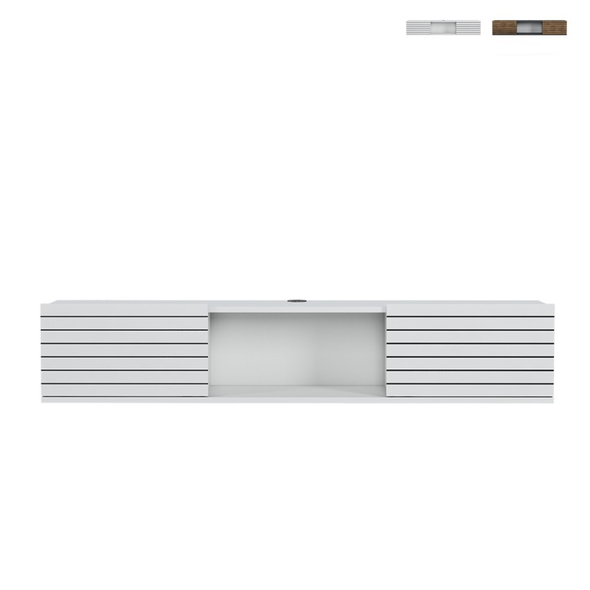 Suspended TV stand modern minimal style white black wood Elano On Sale