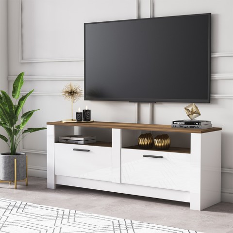 White and wood classic style 2-door living room TV stand "Grado" Promotion