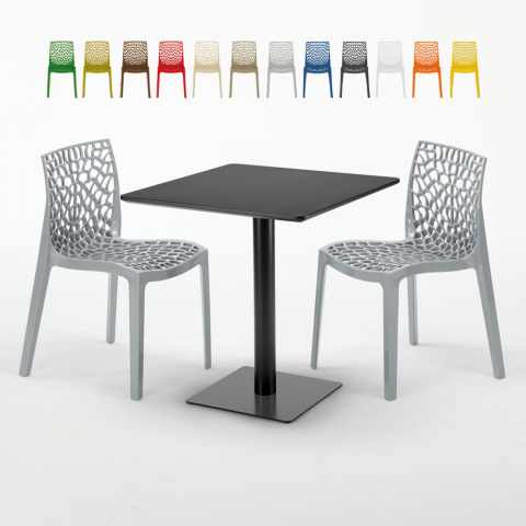 KIWI Set Made of a 70x70cm Black Square Table and 2 Colourful Gruvyer Chairs Promotion