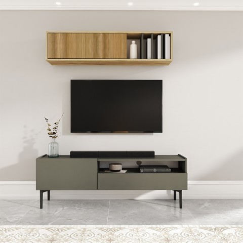 Contemporary Black Minimal Modern Design Living Room TV Cabinet 2 Doors 153x35x50cm Leroy Promotion