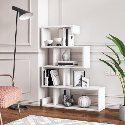 Contemporary Modern Glossy White Wall-Mounted Shelving Unit with 5 Shelves Longway Promotion