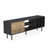 Modern living room TV unit 160 cm door shelves white black Kostan. Discounts