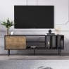 Modern living room TV unit 160 cm door shelves white black Kostan. Offers