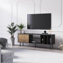 Modern living room TV unit 160 cm door shelves white black Kostan. Model