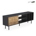 Modern living room TV unit 160 cm door shelves white black Kostan. Promotion