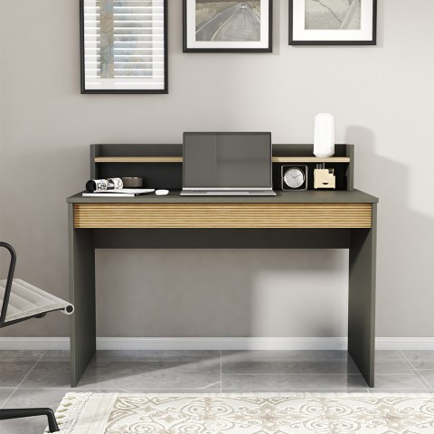 Modern Black Wood Design Desk with Drop-Leaf Bookcase 120cm Heaton Promotion