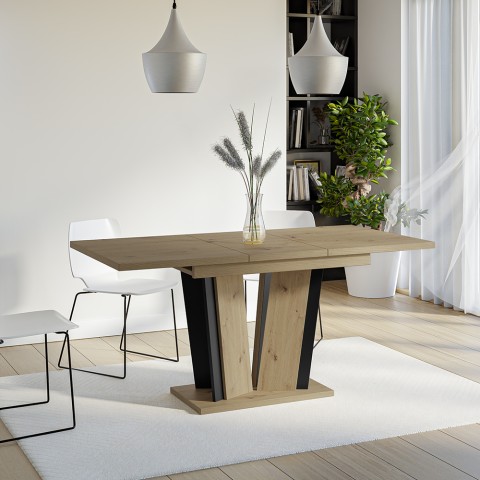 Extendable wood table for kitchen 120-160x80cm black oak Doha 2 Promotion