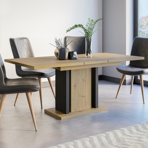 Expandable table oak wood 8 seats dining room 140-180x90cm Wood Promotion