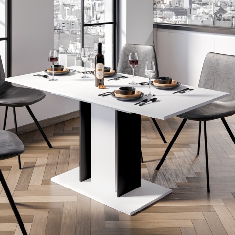 Extendable space-saving table white black 100-140x60cm Wood Mini White Promotion