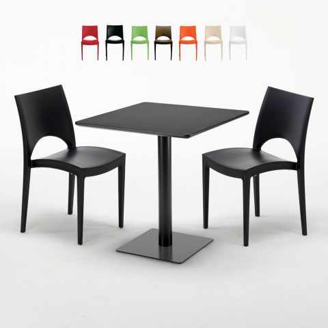 KIWI Set Made of a 70x70cm Black Square Table and 2 Colourful Paris Chairs Promotion