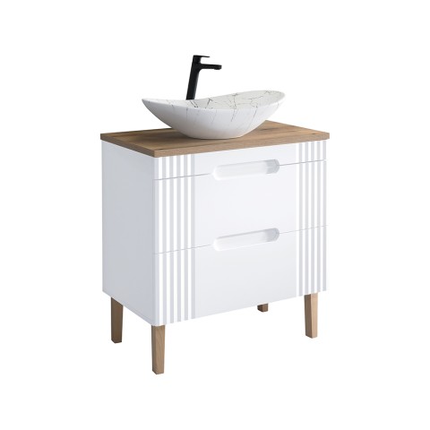 Floor white wood bathroom cabinet with marble effect countertop sink Fiji Promotion