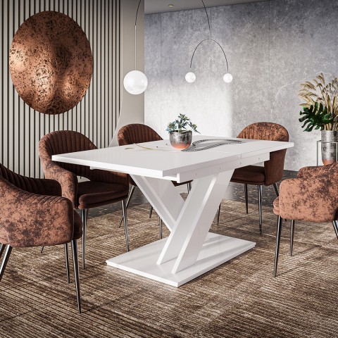 Extendable table 140-180x80 modern white dining 8 seats Bronx Promotion