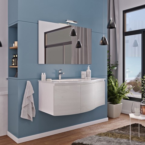 White 100cm Wall-hung Bathroom Vanity Unit 3 Doors Sink Mirror Light Onda 100 Promotion