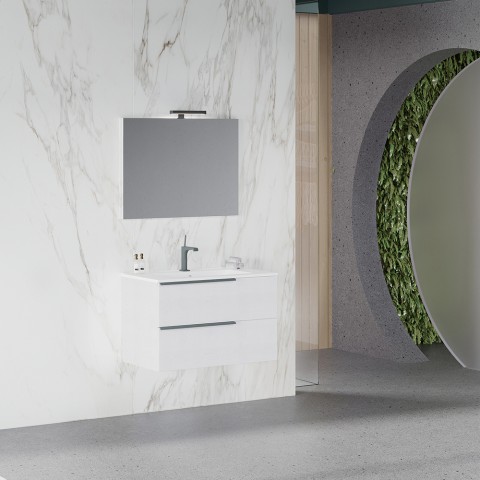 Bathroom Vanity Set White 80 cm with Sink and LED Mirror Oikos 80 Promotion