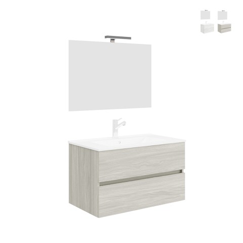 Modern suspended sink bathroom vanity 90 cm with drawers, LED mirror Easy 90 Promotion