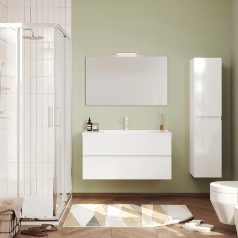 Bathroom wall-mounted white gloss with mirror sink 100 cm Easy 100 Promotion