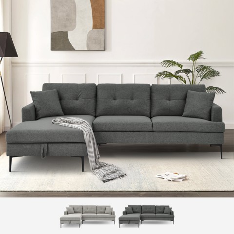 Sofa 3 seats corner with peninsula storage in grey fabric Tangeri Promotion