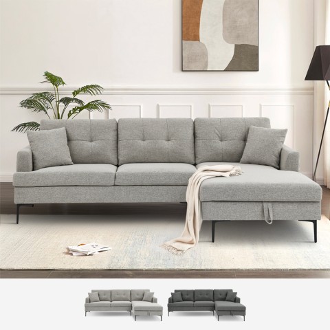 Corner sofa with storage chaise longue 3 seats grey fabric Agadir Promotion