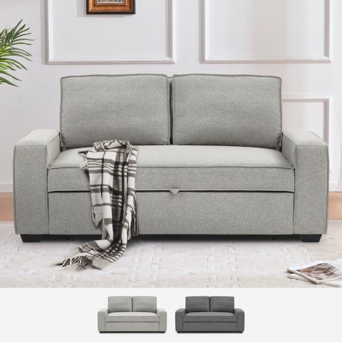 Sofa bed with pull-out 2 seats space saver in gray fabric Rabat Promotion